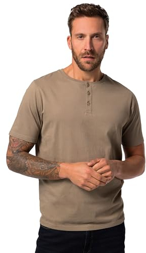 JP 1880 Herren große Größen Übergrößen Menswear L-8XL Henley, Basic, Knopfleiste, Halbarm braun grau 5XL 726695337-5XL