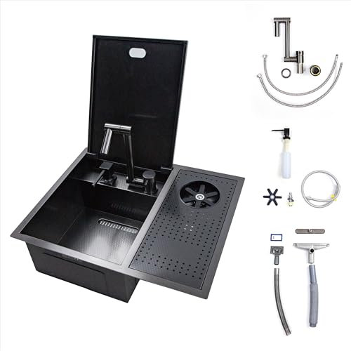 550 * 450 * 210mm Edelstahl langsame Abdeckung Waschbecken für Küche oder Wohnwagen, einzelne Schüssel Waschbecken mit drehbarem Hahn und Abfluss