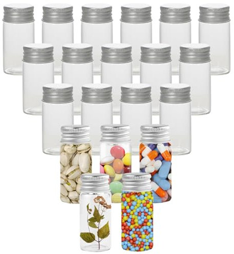 Kleine Glasflasche, Reagenzglas, 20 Stück 20ml kleine Glasflasche Glas Reagenzgläser, Reagenzgläser mit Schraubverschluss, Flaschen Kleine Glasflaschen zum Befüllen, für Süßigkeiten, Labor, Blume
