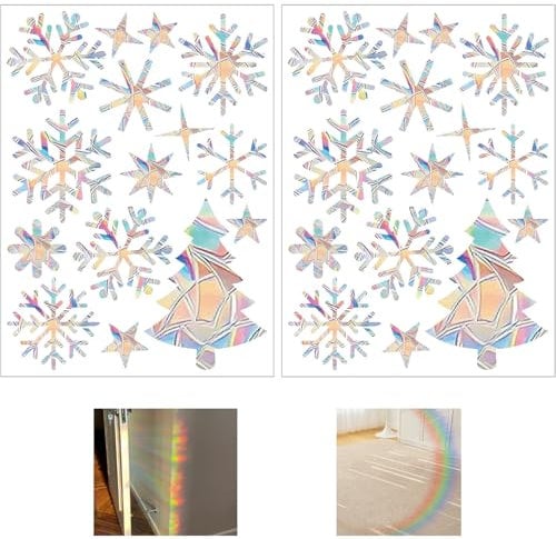 30 Prisma Fensteraufkleber, Glasscheibe vogelsicher, Weihnachtsbaum Aufkleber, Dachfenster vogelsicher, buntes Licht, Regenbogen, elektrostatische Adsorption (H# Weihnachtsbaum)