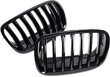 KüHlergrill,Sport KüHlergrill Auto-Fronthaube Sport Grills Glossy Black Pair Passend für-BMW X5 X6 E70 E71 2007-2013