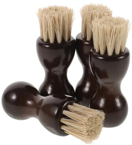 GALPADA 4Pcs Horsehair Shoe Brush Kit Polishing Tools for Shoes and Boots Compact and Portable Brush Cleaning and Polishing Wood Handle for Shoe Care