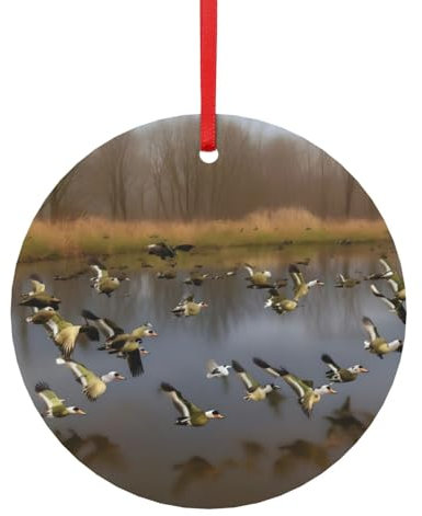 Jagd fliegende Wildenten aus Metall, Jagd, fliegende Wildenten, Sublimation, Weihnachtsschmuck für Weihnachtsbaumdekoration, Anhänger mit Band, verschiedene Größen (klein, groß)