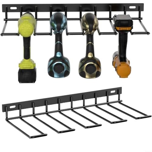 Emiif Power Tool Organizer Wall Mounted Rack Heavy Duty Metal Storage Holder for Electric Drills Hand Tools Workshop Garage 17x2.1 Inch Black