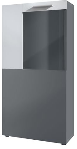 Vladon Vitrine Stream, Vitrine sur Pied/Murale avec 1 Grande Porte et 2 Compartiments Spacieux, Anthracite Mat/Blanc Mat (50,5 x 111 x 32,5 cm)