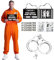 Pardofelis Häftling Kostüm Damen, Sträfling Kostüm Herren, Gefangener Kostüm Herren, Gefängnis Kostüm Orangener Overall mit Handschellen Namensschild Aufkleber für Karneval Prisoner Cosplay (XL)