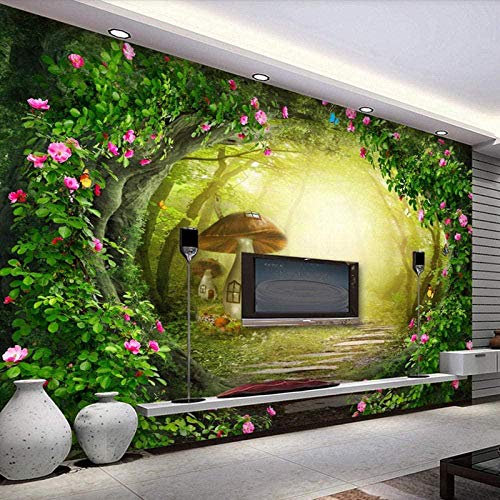Flower Vine Mushroom Family Forest 3D Wallpaper Living Room Sofa Bedroom Dining Room Home Decoration Wall-350cm×256cm