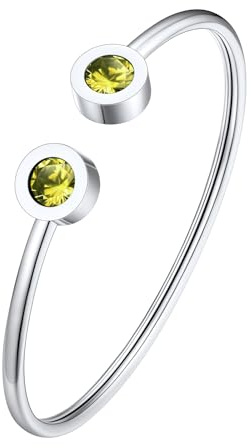 FOCALOOK Armband Damen Edelstahl Offene Verstellbare Geburtsstein Armbänder Silber/Gold für Damen Frauen Geschenke für Geburtstag Weihnachten Muttertag