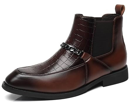 SANNAX Men Chelsea Boot Formal Business Uniform Dress Shoes Fashion Ankle Boots Slip on, Brown 37, 8UK