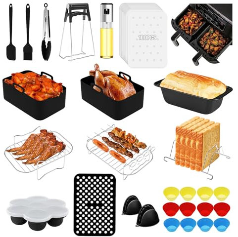 Yuning 127PCS Accessori Per Friggitrice Ad Aria, Kit Accessori per Friggitrice Ad Aria 7,6L-9,5L Accessori Airfryer Ninja Dual, Adatto per Friggitrice ad Aria da Ninja AF400EU, AF300EU, Senza BPA