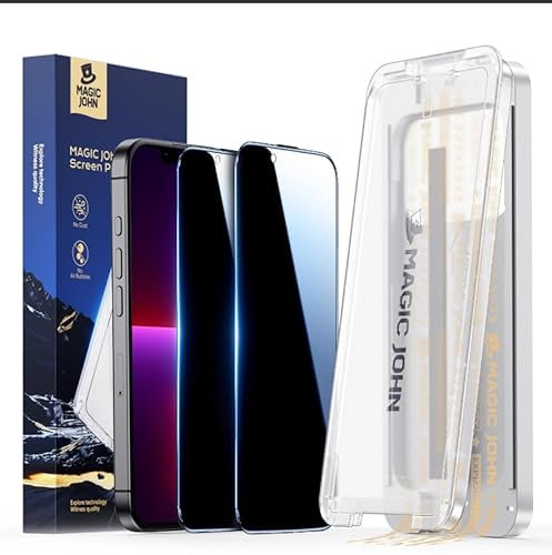 MAGIC JOHN 3rd Gen für iPhone 13/13pro/14 Sichtschutz, Auto-Dust-Eliminierung, 9H+ Härte Folie, 25° Anti-Spy Screen, Bläschenfrei, mit TOP Aufgerüsteter Montagevorrichtung, 2 Stück