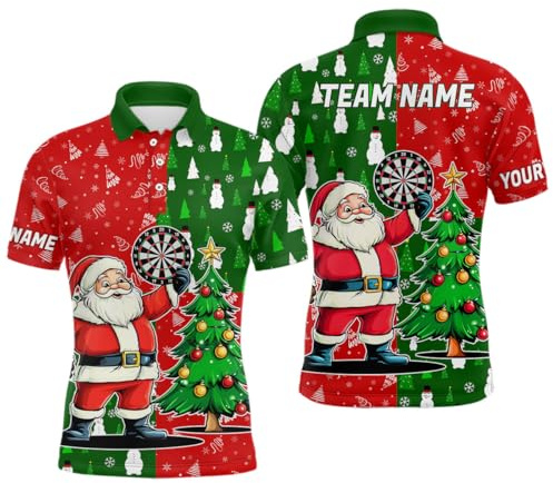 Roter und Grüner Weihnachts-Santa-Polo & Viertelreißverschluss-Shirt für Damen & Herren - Lustiges Individuelles Xmas Dart Design Performance Dart Trikot T3021