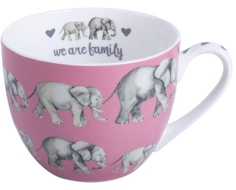 MFoffice Premium 20 oz Bone China Elephant Hug Mug – Cute Elephant Design for Coffee & Tea, Ideal Holiday or Birthday Gift for Family and Friend, Designed in England by Harvest Green Studio