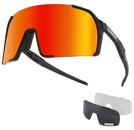 Orstarlan Sportbrille Polarisiert Radsportbrillen Fahrradbrille für Damen herren Sport Sonnenbrille UV400 (Schwarz rot)