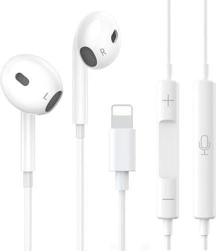 iPhone Headphones wired, [MFi Certified] In-Ear HiFi Stereo Sound Earphones Earbuds with Volume Control and Mic Noise Isolating Cancellation Compatible with iPhone 14 Pro/13/12/11/SE/XR/XS/X/8/7-1PCS