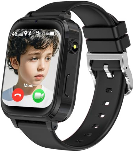 kaacly Montre Connectée Enfant, 4G Montre GPS Enfant avec SOS Appel Vidéo Mode Classe Podomètre Réveil, Montre Intelligente pour Filles et Garçons (Iron Black)