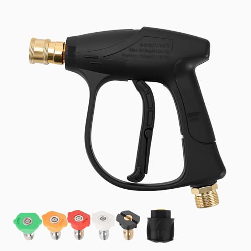 YUENPUN 4350PSI High Pressure Washer Gun with 5 Water Nozzle Tips and M22 Adapter, 1/4 inch Quick Connect Jet Wash Gun, Washer Guns for Karcher K2-K7 Series Car Patio Cleaning Attachments