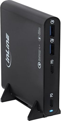 InLine USB Netzteil, GaN Ladegerät, 4-Port, 2X USB-C + 2X USB-A, 120W, Power Delivery & QuickCharge, kompakt, schwarz, 31515B