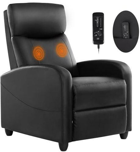 Sweetcrispy Massage Recliner Chair for Adults, Adjustable Home Theater Seating with Lumbar Support for Living Room, Modern Fabric Reclining, Black