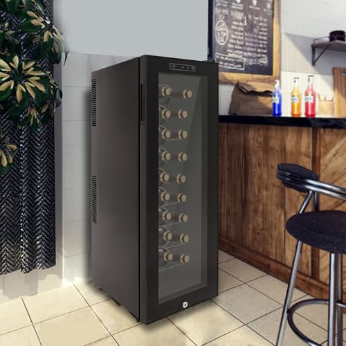 OMGGYER 30 Flaschen 90 Liter LED Beleuchtung Weinkühlschrank Großes Weinkühler, freistehend Kühlschrank Glastür Weinschrank für Indoor/Outdoor, Temperaturregelbar von 12-18°C