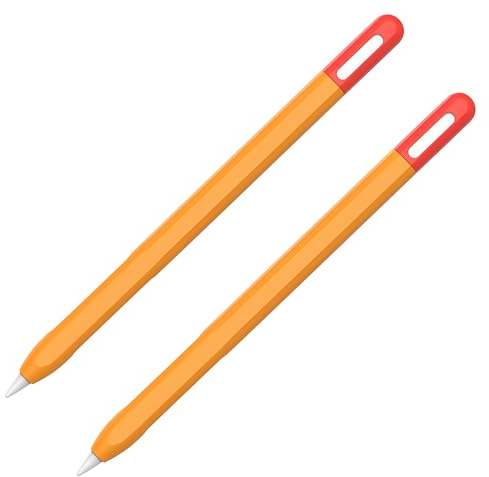 TUYOBG 2Pcs Premium Silicone Sleeve Skin Case Cover For Apple Pencil Pro, Protective Holder Grip Sleeve With Cap Accessories, Orange Red Apple Pencil Cover With Anti-Slip Design For Precision Use