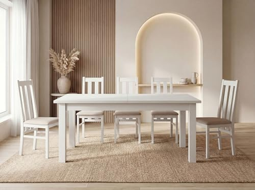 Esstisch Ausziehbar Rechteckig XXL Groß – Platzsparend, Verlängerbar Wohnzimmertisch Küchentisch für 10 Personen - 160 × 90 cm bis 240 cm – Weiße Holzbeine – Hergestellt in EU – Weiß