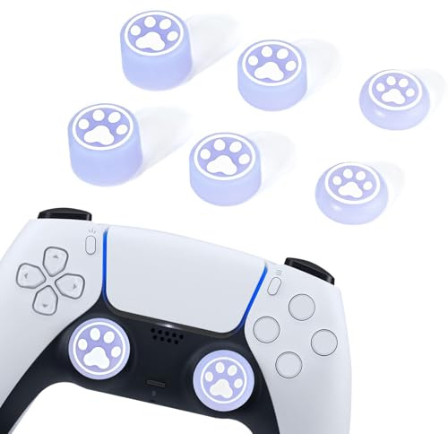 DLseego Cappucci per Joystick per Xbox/PS5/PS4, 6PCS Gatto Carino Zampa Thumbstick Cover, 3 Altezza Migliorata Puntare Precisione Silicone Non-Slip Stick Analogico Protettiva Cappucci,Viola