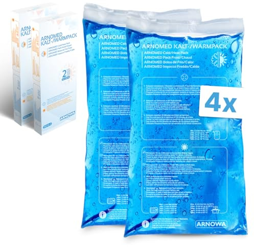 4x Poches réfrigérantes réutilisables d’ARNOMED® avec gel 12x29cm, compresses froides/chaudes réutilisables et passant au micro-ondes, poches réfrigérantes en gel, coussins réfrigérants en gel