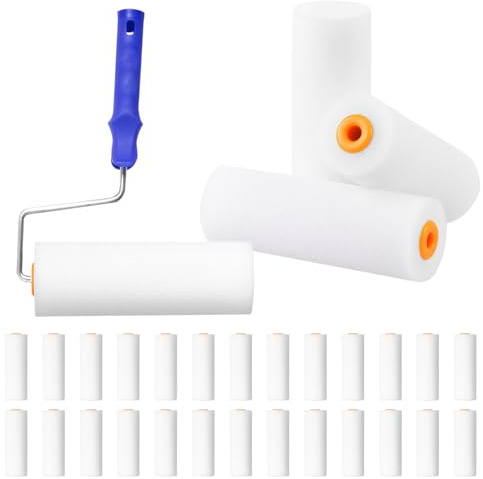 30x Lackrollen für Lacke 10cm Lackierwalze Superfein Lackierrollen Schaumstoff Farbroller Klein Farbwalze Hochdichter Schaumwalze zum Streichen von Wänden, Schränken, Decke
