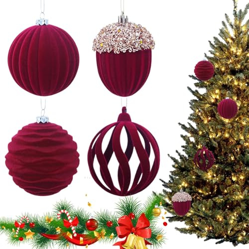 Samt-Christbaumkugel-Ornamente – Set aus eleganten und wiederverwendbaren, dekorativen beflockten Weihnachtskugeln | Dekorationen für Baum, Zuhause, Büro, Partys, Einkaufszentren, 8 cm