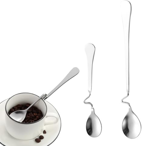 ZWWOGE Set di 2 Cucchiai per Miele in Acciaio Inox Cucchiaio per Marmellata con Gancio per Bordo Barattolo Design Curvo Lungo e Corto (188mm e 128mm) portachiavi di coppia