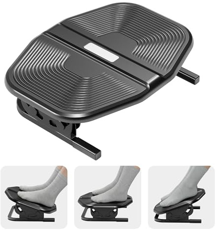 PEGZONE Footrest for Under Desk with Massage, Adjustable Tilt, Steel Base | Ergonomic +20° to -20° Angle Tilt, Non-slip Leg Rest Pain Relief, Hard Platform, Pre-assembled for work, study, or Gaming