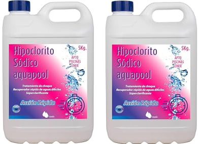 Pack 2 x Cloro Choque Líquido HIPOCLORITO SÓDICO AQUAPOOL - Cloro Acción rápida - Súperclarificante - Recuperador Aguas difíciles - Apto Liner (12.00, Kilogramos)