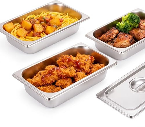Relaxdays Gastro Behälter 3er Set, Edelstahl, GN 1/3, Gastronormbehälter mit Deckel, HBT 6,5x32,5x17,6 cm, Küche, Silber