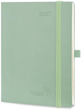 POPRUN 2027 Kalender Wochenplaner ca.A5(21,8 x 16,4cm) mit Softcover | 12-Monate-Terminplaner(Jan.2027-Dez.2027),1 Woche 2 Seite Buchkalender mit 100 GSM Papier, für Büro, Studium(Graugrün)