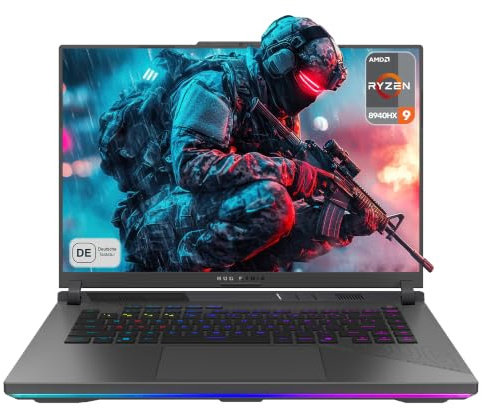 ASUS ROG Strix G16 Gaming Laptop, AMD Ryzen 9 8940HX, 32 GB DDR5 RAM, 1 TB SSD, NVIDIA GeForce RTX 5060 8 GB, 16 WUXGA+ IPS 165 Hz (1920x1200), QWERTZ, Windows 11 Pro, Grau