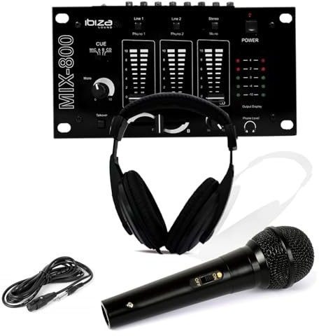 Casque Dj Sono + table de mixage MIX-800 IBIZA + Micro Dynamique Noir