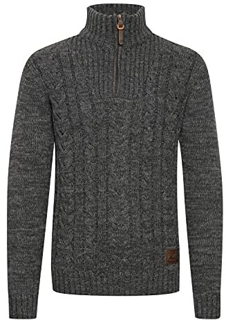 Solid SDPankraz Herren Strickpullover Troyer Grobstrick Pullover mit Zopfstrickmuster Reißverschluss 100% Baumwolle Regular fit, Größe:L, Farbe:Dark Grey (2890)