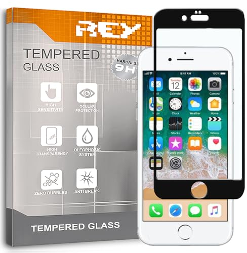 REY 3D Bildschirmschutz aus gehärtetem Glas für iPhone 8 Plus/iPhone 7 Plus Schwarz, Displayschutzfolie 9H+ Härte, Anti-Kratzen-Öl-Bläschen, Voller Schutz, 3D, 4D, 5D