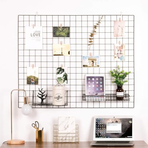 kufox Vinyl-getauchtes Gitterpaneel, multifunktionales Foto-Aufhängen und Wand-Organizer, 1 Stück, Größe 99,4 x 80 cm, Schwarz