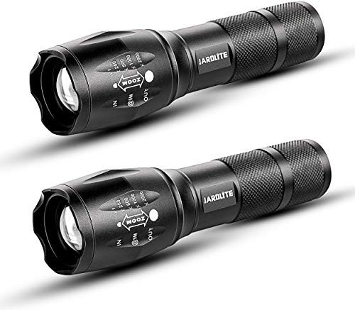 JARDLITE LED Emergency Handheld Flashlight with Adjustable Focus, Water Resistant, 5 Modes, Best Tactical Flashlight for Emergency, Camping and Fishing, 2 Pack