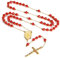FaithHeart Gold Kette für Damen Kreuzanhänger Rot Perlen Geschenk Schmuck Rosary Necklace für Valentinstag Muttertag