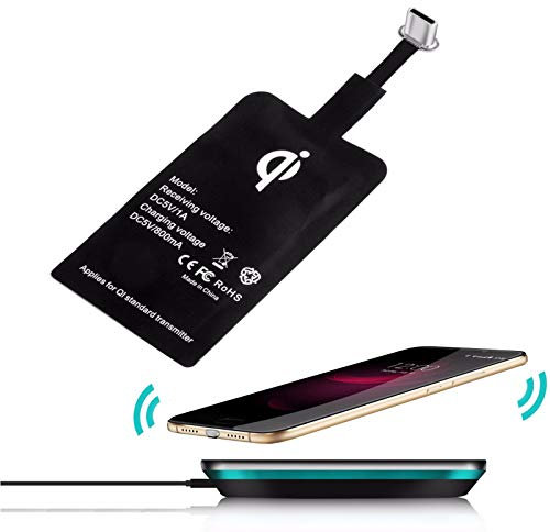 MOELECTRONIX USB TYP C Qi passend für Xiaomi Redmi Note 8 | Wireless Empfänger Induktion Adapter Ladegerät | Charger Receiver