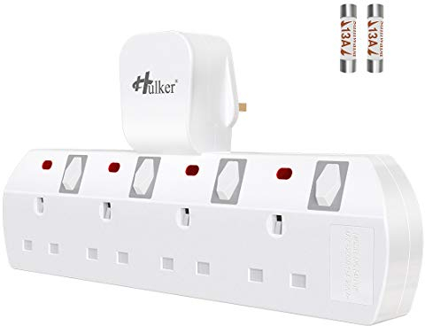 Hulker 4-Way UK Plug Switched Socket - Turn 1 into 4, Power Extension Adapter