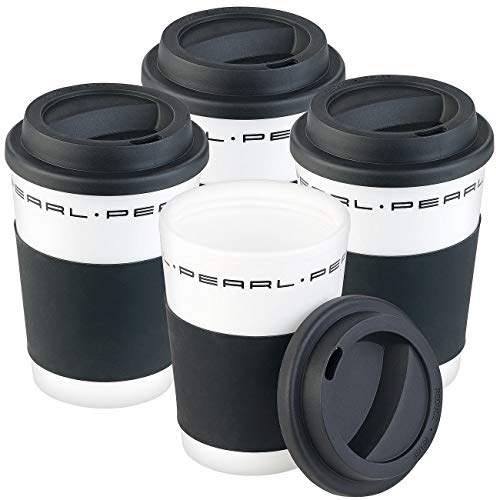 PEARL Kaffeebecher: 4er-Set Coffee-to-go-Becher mit Deckel, 350 ml, doppelwandig, BPA-frei (Coffee-to-Go-Thermobecher, Becher für Urlaub, Reise, Camping, Doppelwandige)