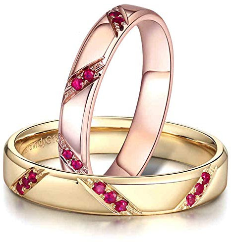 KnSam 18 Karat (750) Gelbgold Ring Paar Ring Set Paarpreis Geometrieform Mit Rubin Ehering Gold Gold Rose Gold