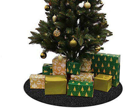 Primaflor - Ideen in Textil Weihnachtsbaum-Unterlage Glimmer Rund - Schwarz, 30 cm Durchmesser, Tannenbaum-Bodenschutzmatte, Glitzer Event-Teppich