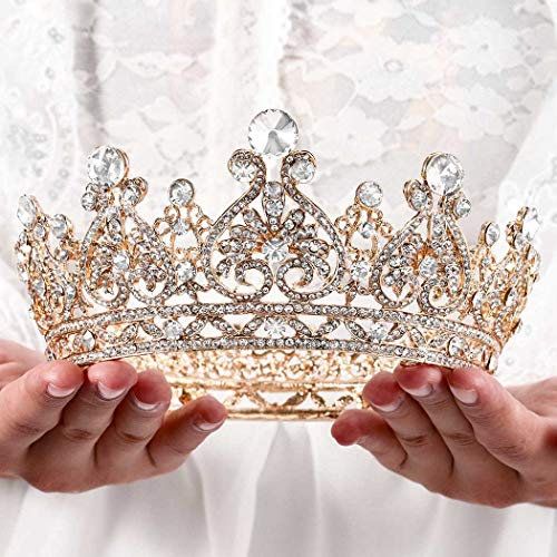 Foyte Barocke Königin Krone Gold Braut Strass Hochzeit Krone Tiaras Kristall Haarschmuck für Frauen, 1 Count (Pack of 1), Perle