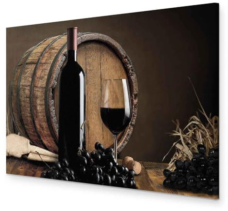 B&D XXL - Wandbilder XXL Wein 120x80 cm 1 tlg - Wand Deko Vlies Leinwand Bilder Groß Wanddeko Wohnzimmer Schlafzimmer Kunstdrucke - Holzoptik Trauben Lebensmittel Essen Wine j-C-0088-b-a