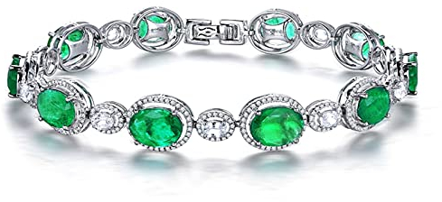 Beydodo Charm Armband 750 Weißgold Echt, Armbänder Damen Diamant Halo mit Oval Smaragd 6.6ct Weißgold Tennisarmband
